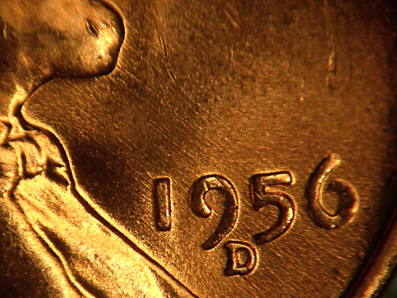 Die-stage B marker on 1956D•1MM•028 (1956 Repunched Mint Mark).