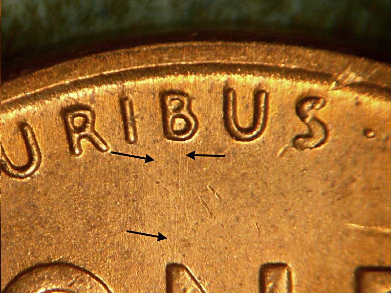 Die-stage B marker on 1956D•1MM•028 (1956 Repunched Mint Mark).