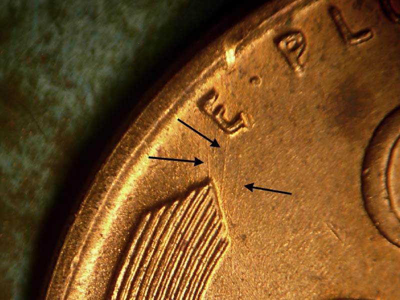 Die-stage B marker on 1956D•1MM•028 (1956 Repunched Mint Mark).