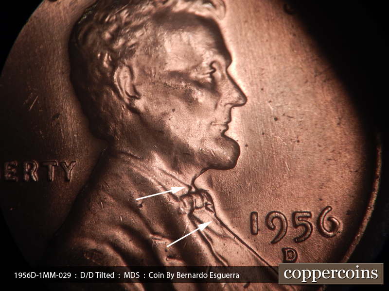 Die-stage B marker on 1956D•1MM•029 (1956 Repunched Mint Mark).