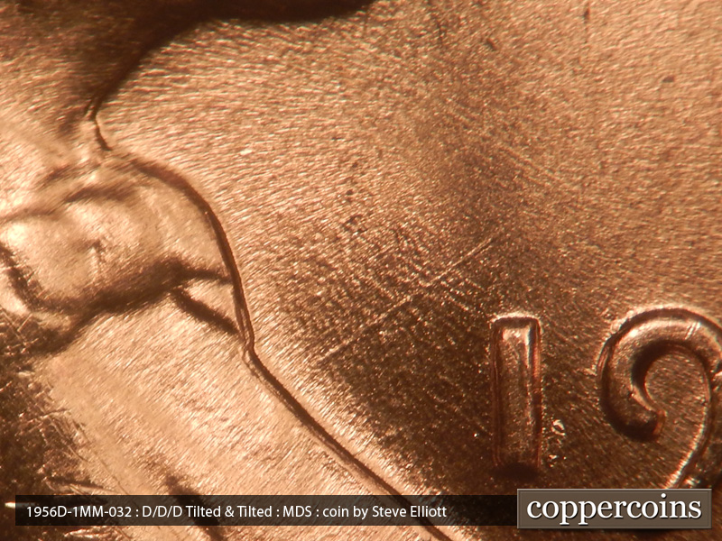 Die-stage B marker on 1956D•1MM•032 (1956 Repunched Mint Mark).