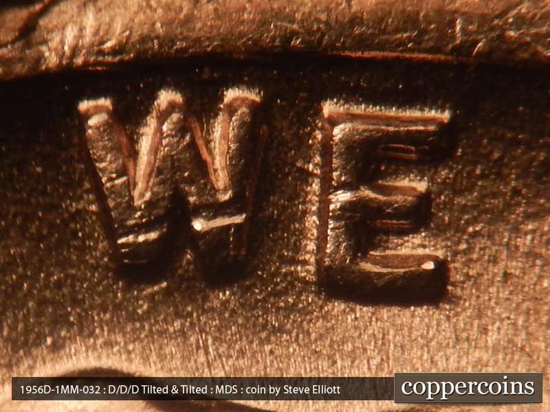 Die-stage B marker on 1956D•1MM•032 (1956 Repunched Mint Mark).