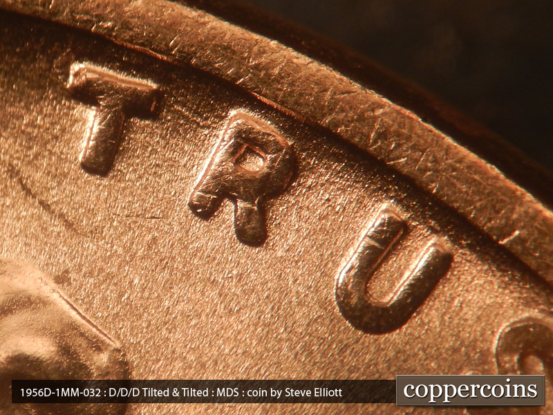 Die-stage B marker on 1956D•1MM•032 (1956 Repunched Mint Mark).