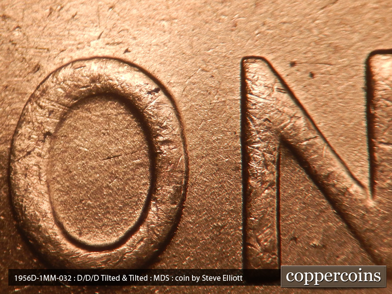 Die-stage B marker on 1956D•1MM•032 (1956 Repunched Mint Mark).