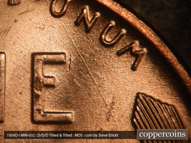 Die-stage B marker on 1956D•1MM•032 (1956 Repunched Mint Mark).