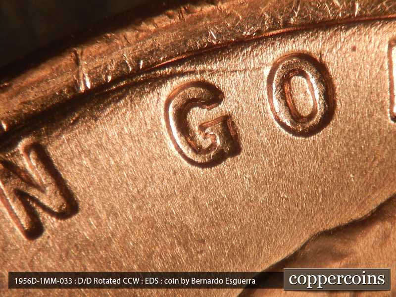 Die-stage A marker on 1956D•1MM•033 (1956 Repunched Mint Mark).