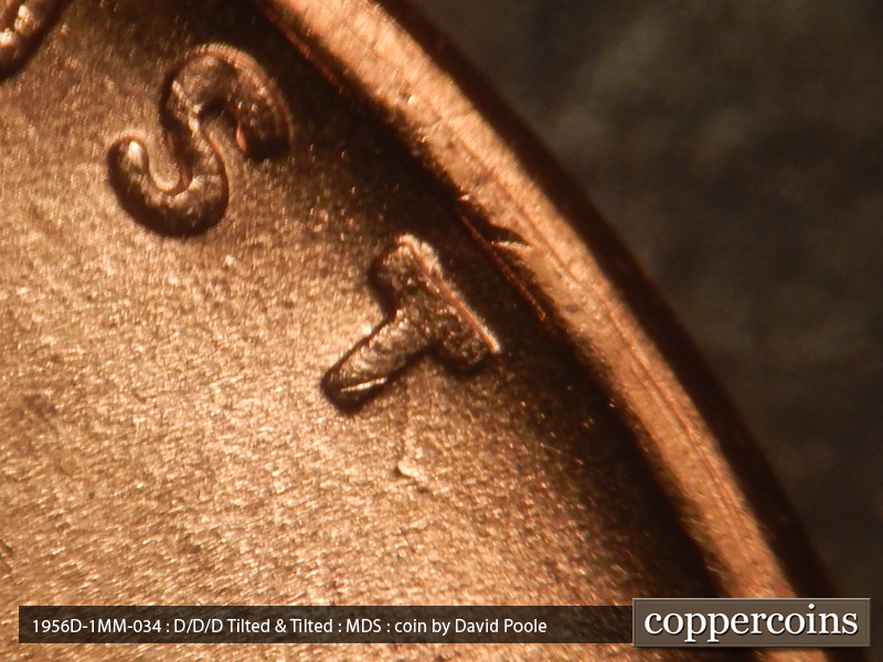 Die-stage B marker on 1956D•1MM•034 (1956 Repunched Mint Mark).