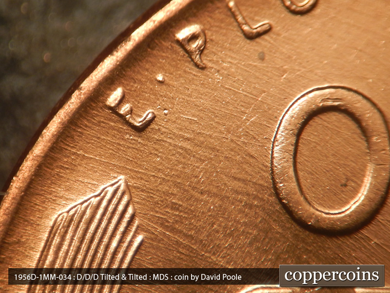 Die-stage B marker on 1956D•1MM•034 (1956 Repunched Mint Mark).