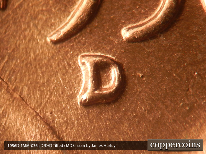 1956 Lincoln cent obverse, CopperCoins die 1956D•1MM•036.