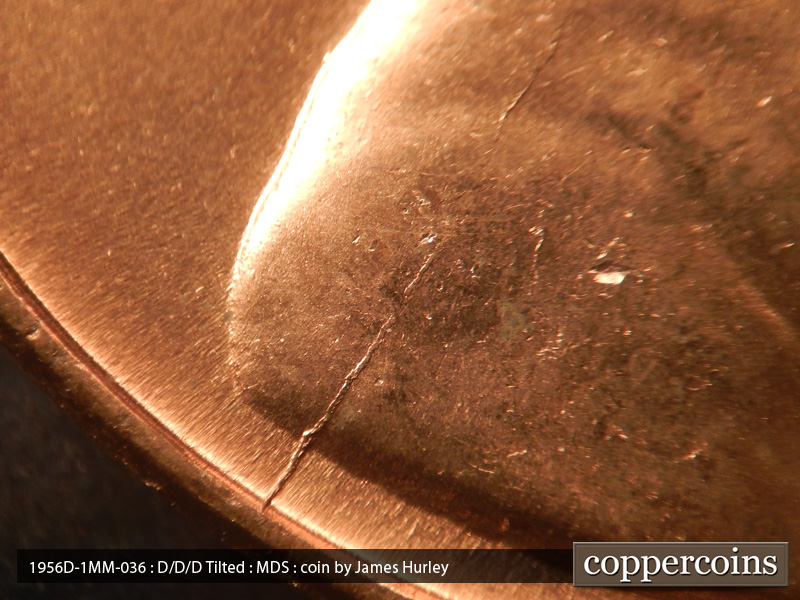 Die-stage B marker on 1956D•1MM•036 (1956 Repunched Mint Mark).