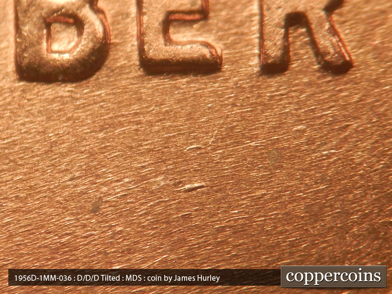 Die-stage B marker on 1956D•1MM•036 (1956 Repunched Mint Mark).