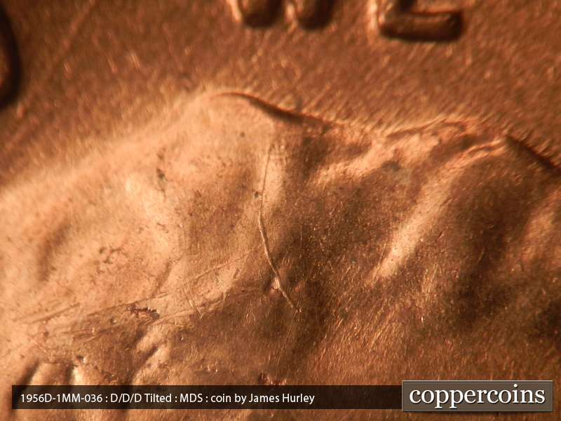 Die-stage B marker on 1956D•1MM•036 (1956 Repunched Mint Mark).
