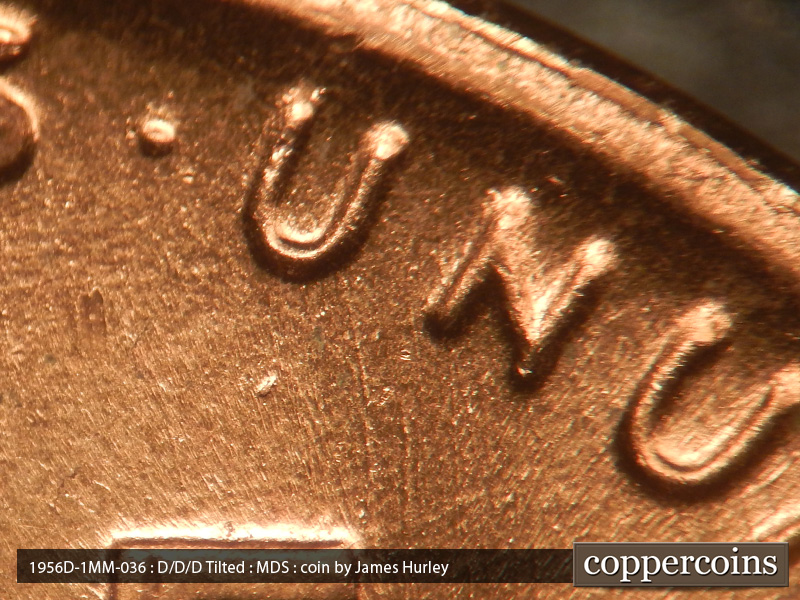 Die-stage B marker on 1956D•1MM•036 (1956 Repunched Mint Mark).