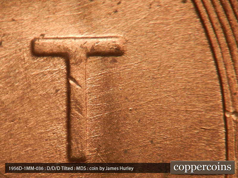 Die-stage B marker on 1956D•1MM•036 (1956 Repunched Mint Mark).