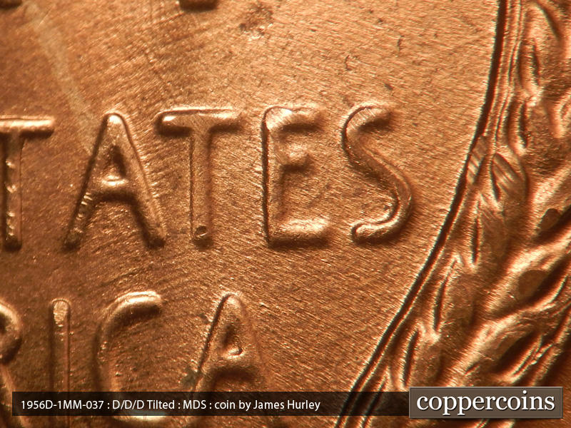 Die-stage B marker on 1956D•1MM•037 (1956 Repunched Mint Mark).