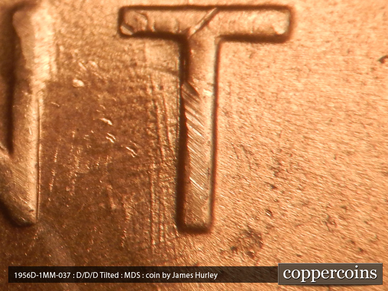 Die-stage B marker on 1956D•1MM•037 (1956 Repunched Mint Mark).