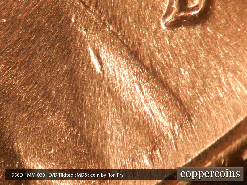 Die-stage B marker on 1956D•1MM•038 (1956 Repunched Mint Mark).