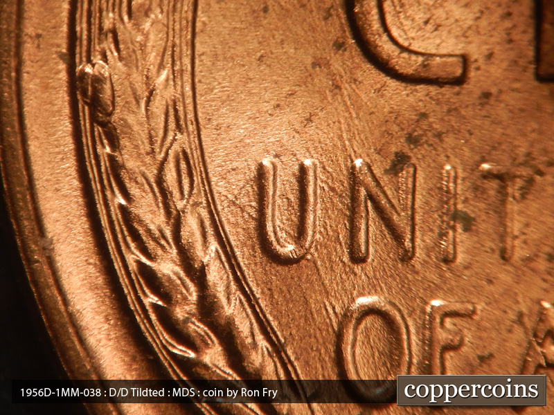 Die-stage B marker on 1956D•1MM•038 (1956 Repunched Mint Mark).