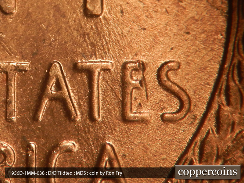Die-stage B marker on 1956D•1MM•038 (1956 Repunched Mint Mark).