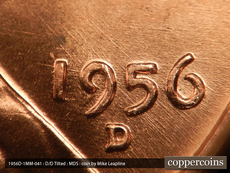 Die-stage B marker on 1956D•1MM•041 (1956 Repunched Mint Mark).