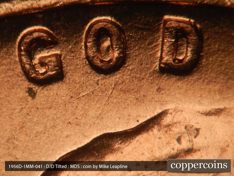 Die-stage B marker on 1956D•1MM•041 (1956 Repunched Mint Mark).