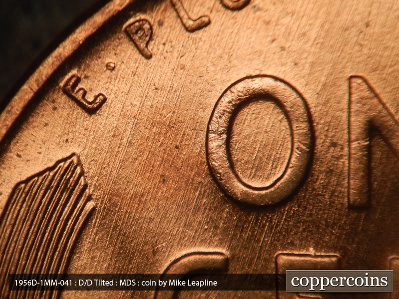 Die-stage B marker on 1956D•1MM•041 (1956 Repunched Mint Mark).
