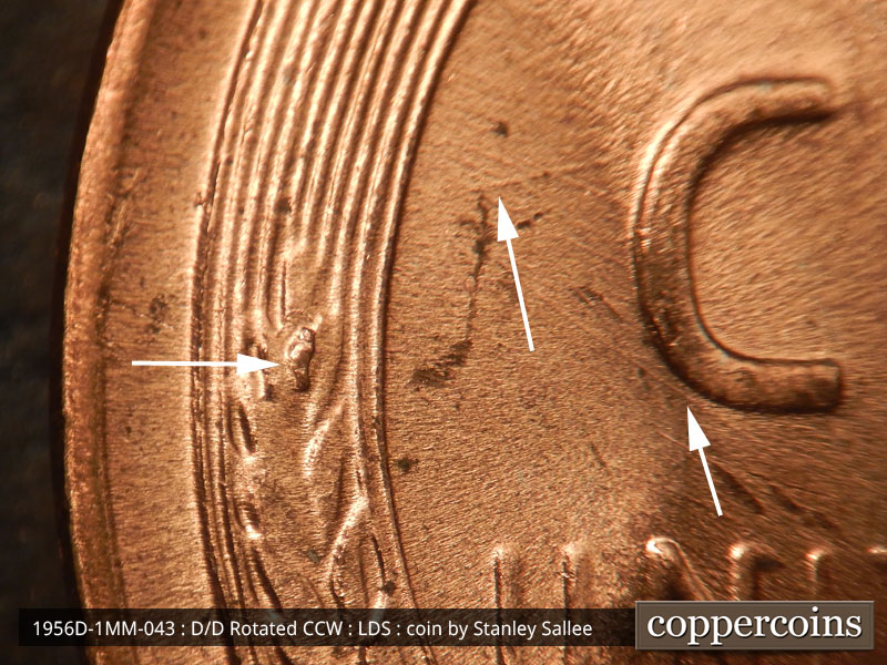 Die-stage C marker on 1956D•1MM•043 (1956 Repunched Mint Mark).