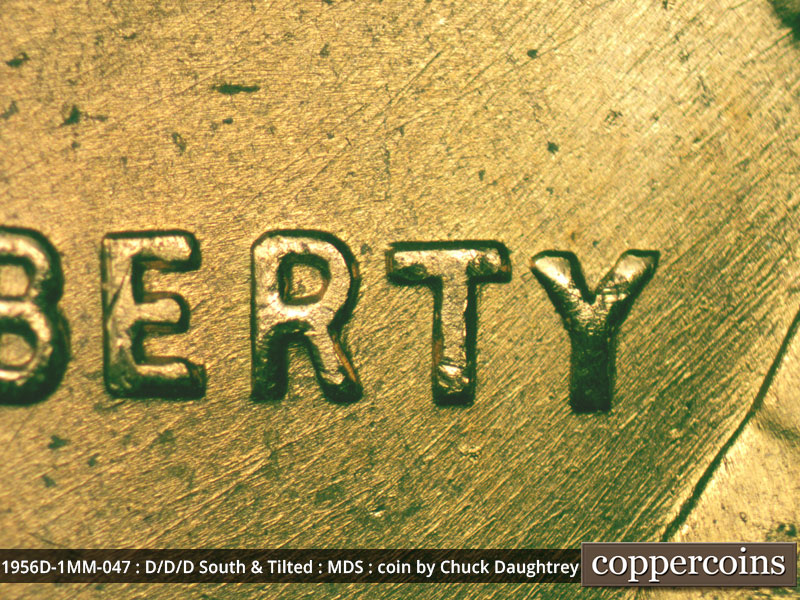 Die-stage B marker on 1956D•1MM•047 (1956 Repunched Mint Mark).