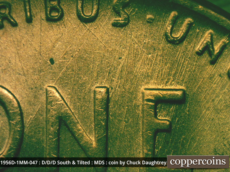 Die-stage B marker on 1956D•1MM•047 (1956 Repunched Mint Mark).