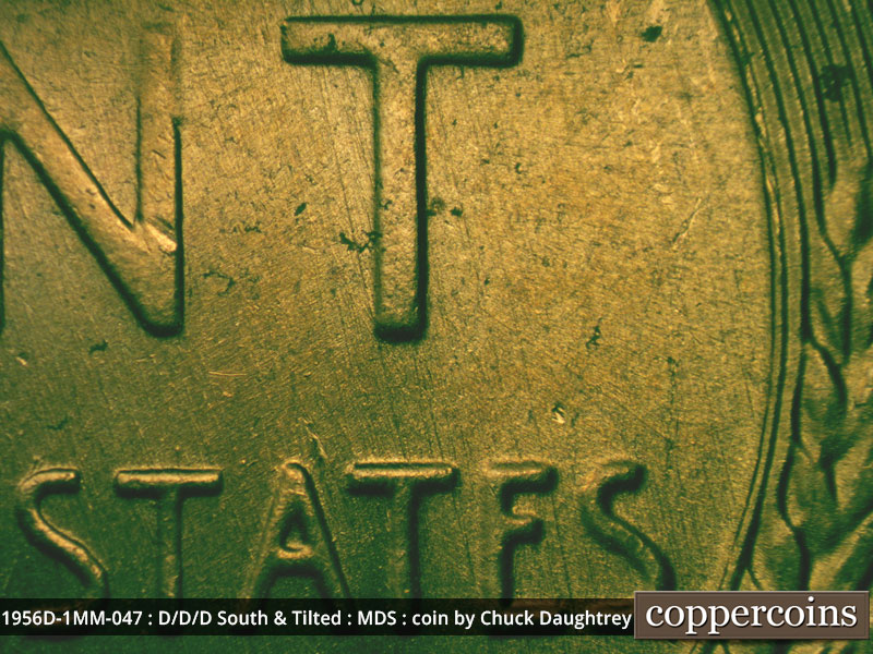 Die-stage B marker on 1956D•1MM•047 (1956 Repunched Mint Mark).