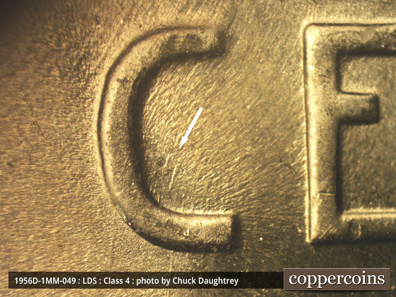 Die-stage C marker on 1956D•1MM•052 (1956 Repunched Mint Mark).