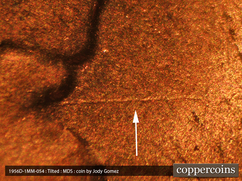 Die-stage B marker on 1956D•1MM•054 (1956 Repunched Mint Mark).