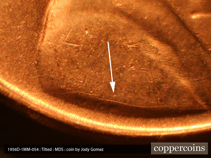 Die-stage B marker on 1956D•1MM•054 (1956 Repunched Mint Mark).