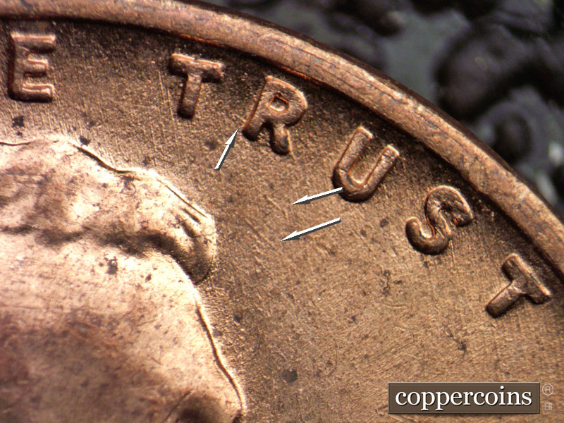 Die-stage B marker on 1956D•1MM•055 (1956 Repunched Mint Mark).