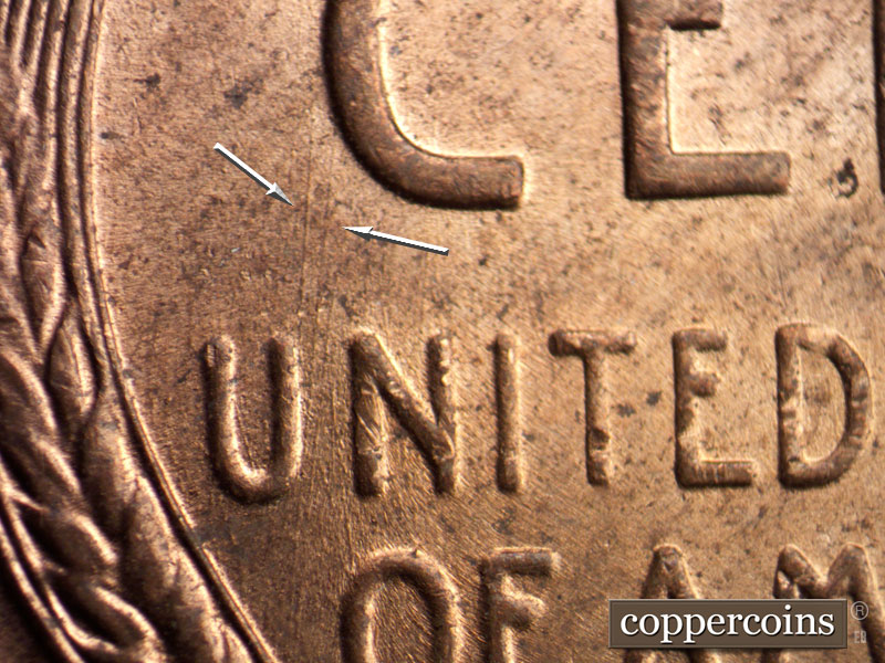 Die-stage B marker on 1956D•1MM•055 (1956 Repunched Mint Mark).