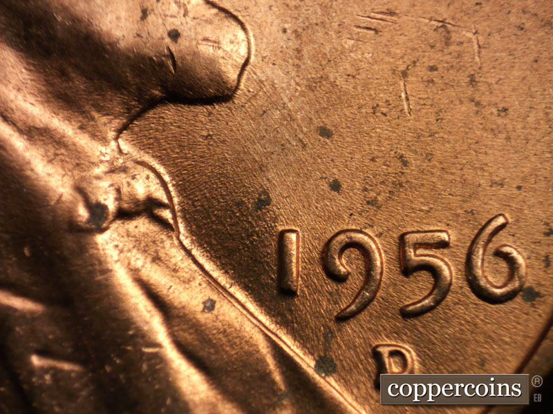 Die-stage B marker on 1956D•1MM•056 (1956 Repunched Mint Mark).