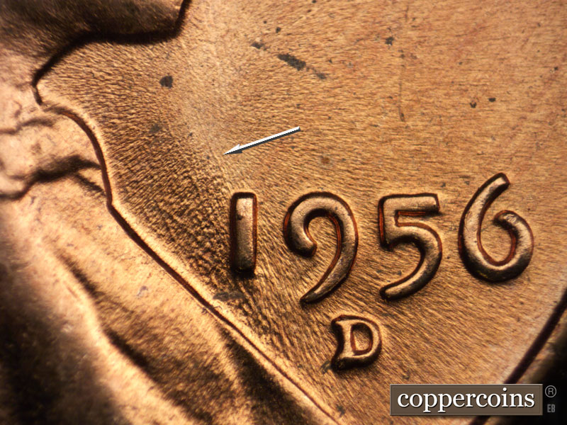 Die-stage C marker on 1956D•1MM•057 (1956 Repunched Mint Mark).
