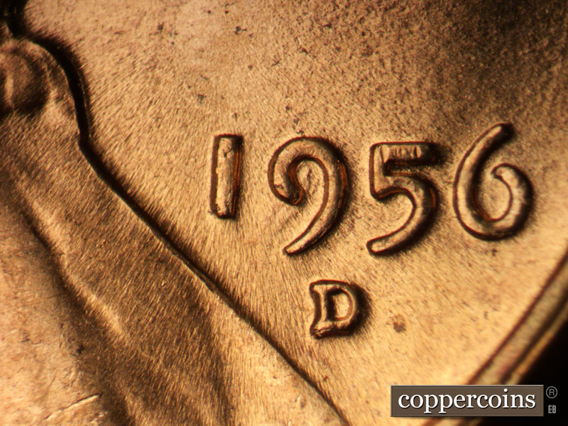 Die-stage B marker on 1956D•1MM•058 (1956 Repunched Mint Mark).