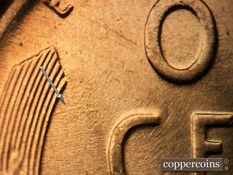 Die-stage B marker on 1956D•1MM•058 (1956 Repunched Mint Mark).