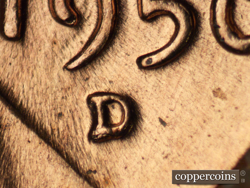 Die-stage C marker on 1956D•1MM•058 (1956 Repunched Mint Mark).