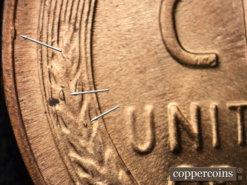 Die-stage C marker on 1956D•1MM•058 (1956 Repunched Mint Mark).