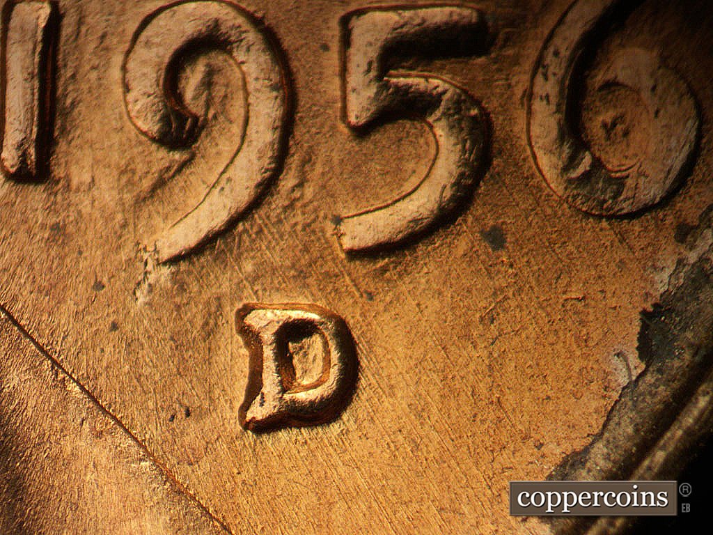 Die-stage A marker on 1956D•1MM•062 showing Closeup of repunched mintmark.