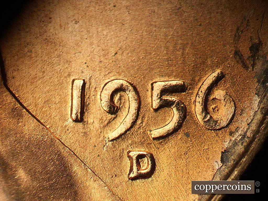 Die-stage A marker on 1956D•1MM•062 showing Die dots in date.