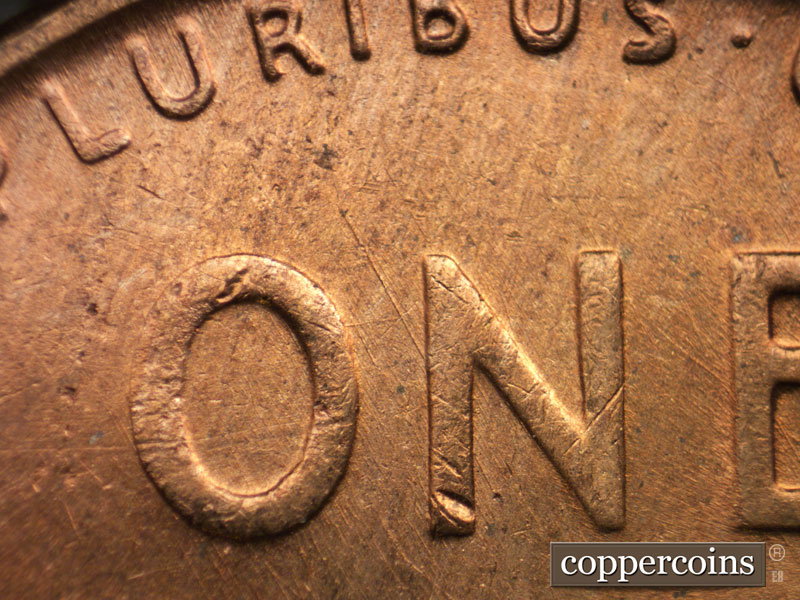 Die-stage B marker on 1956D•1MM•063 (1956 Repunched Mint Mark).