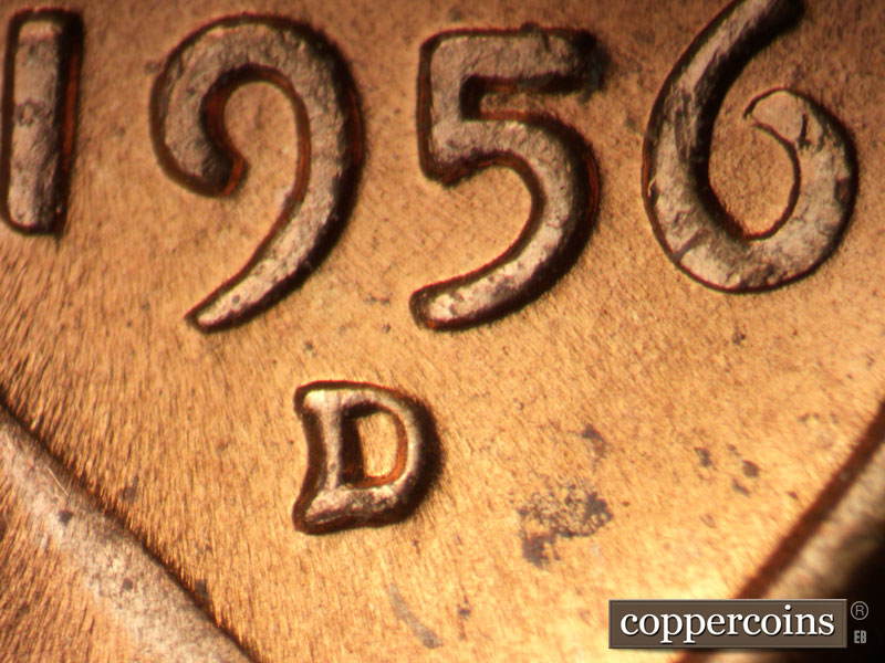 Die-stage A marker on 1956D•1MM•064 (1956 Repunched Mint Mark).
