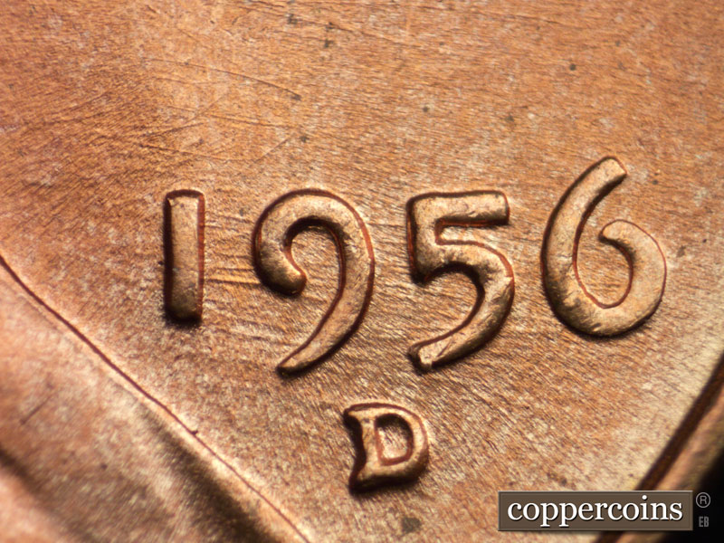 Die-stage B marker on 1956D•1MM•064 (1956 Repunched Mint Mark).