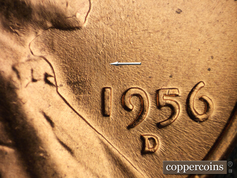 Die-stage B marker on 1956D•1MM•065 (1956 Repunched Mint Mark).
