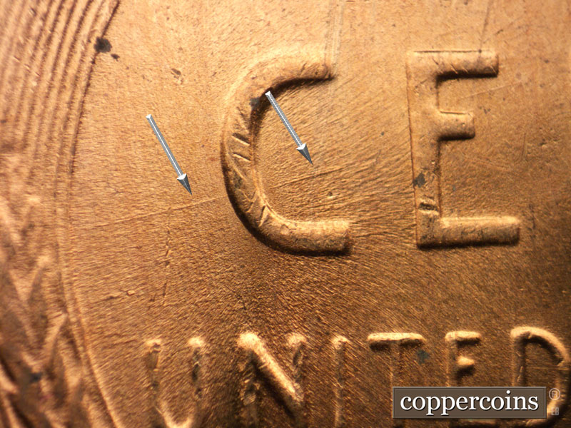 Die-stage C marker on 1956D•1MM•066 (1956 Repunched Mint Mark).