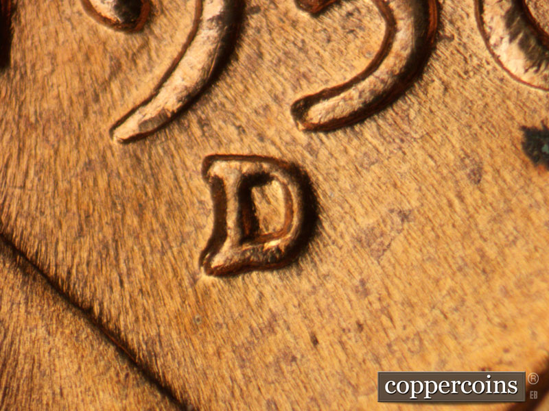 1956 Lincoln cent obverse, CopperCoins die 1956D•1MM•067.