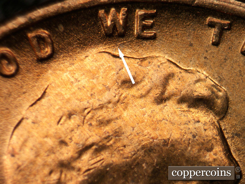 Die-stage B marker on 1956D•1MM•067 (1956 Repunched Mint Mark).